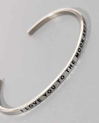 MantraBand Love You Moon and Back Cuff Bracelet Stacking Silver Tone 7" - Image 1 of 4