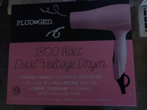 Hair Dryer Blow Plugged In Ceramic Tourmaline Pink Foldable 1800 Watt Dual Volt - Picture 1 of 4