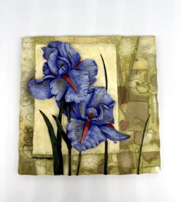 Purple Iris Cream Sage 3-D Wall Tile  PLAQUE BY RICHARD A HENSON 5.5" x 5.5" - Image 1 of 4