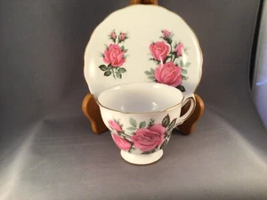 VINTAGE RIDGWAY POTTERIES "QUEEN ANNE" BONE CHINA TASSE & UNTERTASSE ROSA ROSE ENGLAND - Bild 1 von 10