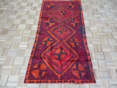 Alfombra oriental turca vintage anudada a mano naranja 3'2 x 6'8 G10364 Foto 1 de 4
