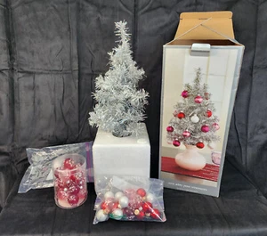 Pier 1 imports silver iridescent 18 in Christmas tree white base with ornaments - Picture 1 of 9