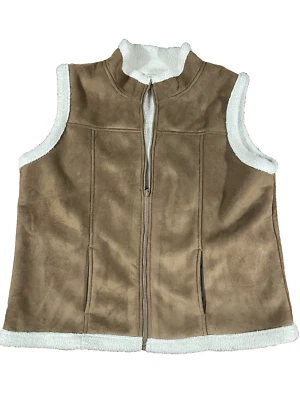 Vintage 90s Cabelas Womens Large Faux Suede Sherpa Zip Vest Jacket Penny Lane - Image 1 of 4