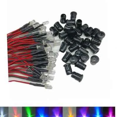 5V DC 3mmWater Clear LED DiodesBlue Pre-Wired Cable With Plastic Holder20pcs - Image 1 of 3