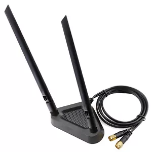 External 6dBi Dual WiFi Antenna Magnetic Base RP-SMA Cable Wireless Range Extend - Picture 1 of 12