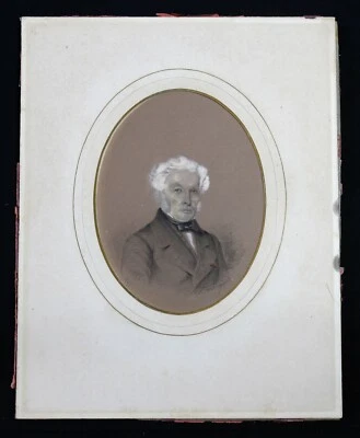 Portrait d'homme de qualité fusain signé et daté 1856 Miniature gout Ingres - Photo 1/4