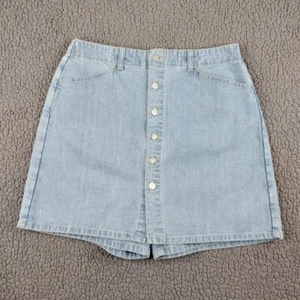 Gloria Vanderbilt Skort Womens 10 Blue Denim Button Up Lined A-Line Short - Picture 1 of 8