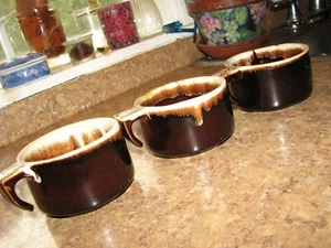 Brown Drip USA 3 cups Pfaltzgraff open handle set lot - Picture 1 of 8