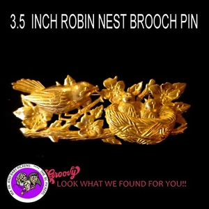 "JJ" Jonette Jewelry Gold Pewter Birds feeding newborn Pin Free Ship - Picture 1 of 1