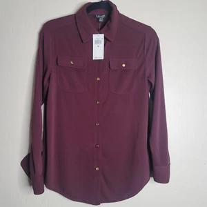 Camisa para mujer Lauren Ralph Lauren roja mediana poliéster manga larga con lengüeta enrollable - Imagen 1 de 5