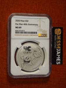 2020 $2 NIUE SILVER PAC MAN NGC MS69 BROWN LABEL 1 TROY OUNCE .999 FINE - Picture 1 of 2
