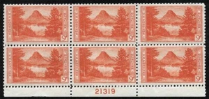 US Sc 748 Red Orange 9¢ MNH piastra in gomma originale n. 21319 Blocco di 6 - Foto 1 di 1
