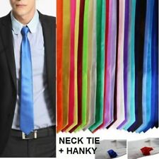 Mens 8cms Tie Pocket Hanky Plain Solid Colour Neck Necktie Wedding Business 8cm