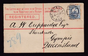 Australia NSW 1895 3d reg stationery + 2d NEWCASTLE to Gympie Queensland - Picture 1 of 2