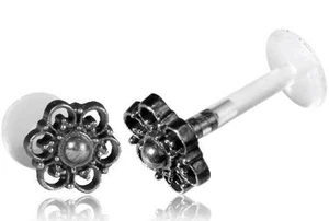 STERLING SILVER MANDALA 16G 1/4 6mm BIOPLAST EAR LABRET MADONNA TRAGUS LIP HELIX - Picture 1 of 2