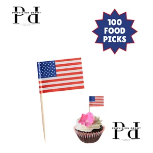 100 Bandiera Americana Food Pick Party Cupcake Decorazione / Food Pick Misura 2 1/2" - Foto 1 di 2