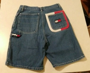 Tommy Hilfiger Denim Vintage 90s Carpenter Jean Shorts USA Flag Boys Size 16 - Picture 1 of 12