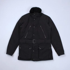 Ralph Lauren Black Nylon Multipocket Belted Fur Trim Moto Jacket Size S - Picture 1 of 23