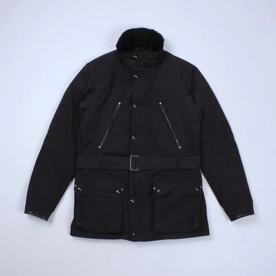 Ralph Lauren Black Nylon Multipocket Belted Fur Trim Moto Jacket Size S - Image 1 of 4