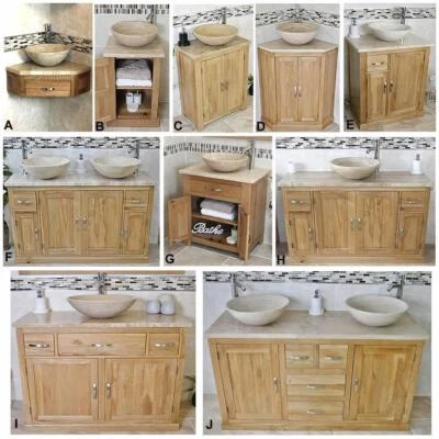 Solid Oak Bathroom Vanity Unit | Oak Sink Bathroom Cabinet | Stone Worktop Sink - Изображение 1 из 4
