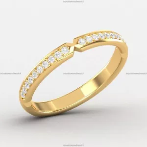 Minimalist Band Fine Anniversary Engagement Diamond Ring 14k Yellow Gold Diamond - Picture 1 of 4