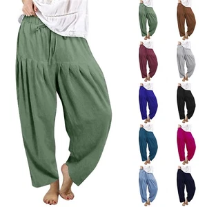 Harem Yoga Pants Women Loose Solid Boho Lounge Beach Pants Trousers Plus Size - Picture 1 of 54