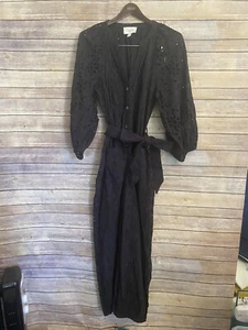 Cleobella Black Eyelet Bohemian Long Puff Sleeve Jumpsuit - Picture 1 of 6