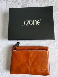 S-ZONE Women Fashion Genuine Leather Wallet Credit Card Holder Coin Purse Brown - Picture 1 of 5