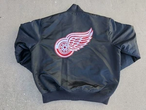 Vintage Mens Starter Detroit Red Wings Big Logo Satin Jacket Size Large-Black - Picture 1 of 9