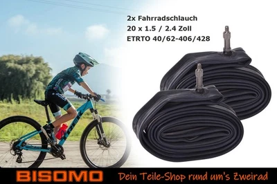 BISOMO 2x Fahrradschlauch 20 x 1.5 - 2.4 Zoll 40/62-406 Dunlop DV40 Kinderfahrrad BMX
