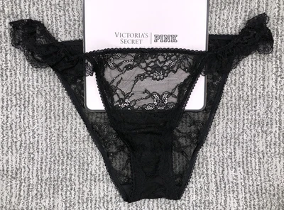 Victoria's Secret Dream Angels NWT Large Black Lace String Bikini Panty Ruffle - Image 1 of 4