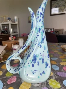 MCM ceramic vase with a unique, elongated shape and handle. Multi color - Picture 1 of 9