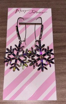 Pendientes colgantes Betsey Johnson tono plata copo de nieve cristal Navidad nuevos Foto 1 de 4