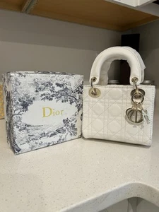 Dior Mini Lady Dior Shoulder Handbag White Cannage Leather - Picture 1 of 1