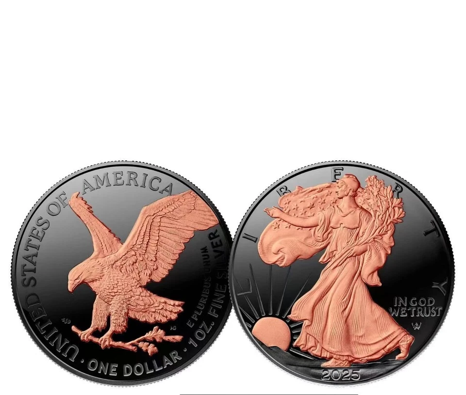 Moneda American Eagle de plata fina pura de 1 oz de rutenio negro 2025 - oro rosa de 24 k Foto 1 de 1