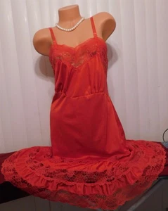 Vintage Full Slip Womens Red Nylon Pleated Chiffon Hem, Lace Bust 38" - Picture 1 of 3