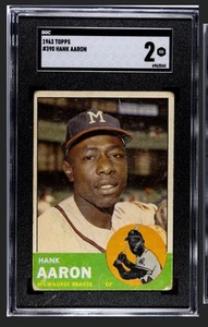 🟦🔥Hank Aaron🔥🟥1963 Topps - #390 SGC Grade 2 GD Braves HOF Vintage - Picture 1 of 7
