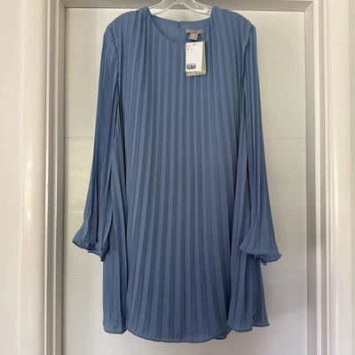 Vestido feminino novo com etiquetas H&M azul plissado manga alargada tamanho G - Imagem 1 de 4