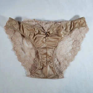Victoria's Secret Satin-Bikini groß gold Spitze hinten gerafft vorne Glitzer Schlüsselloch - Bild 1 von 3
