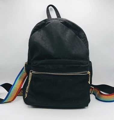 Betsey Johnson Women's Size Medium Backpack Leopard On Black Rainbow Straps - Image 1 of 4