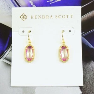 New Kendra Scott Lee Blush Dichroic Glass Small Drop Earrings Gold Tone - Picture 1 of 3
