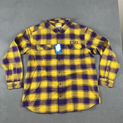全新 Columbia LSU Tigers Team 男式小号喇叭枪法兰绒纽扣衬衫 — 第 1/4 张图片