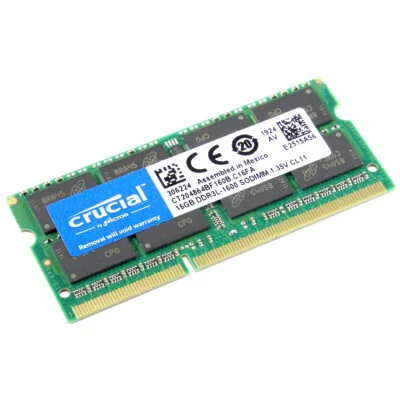 Crucial DDR3L 16GB 1600MHz SODIMM PC3L-12800 204-Pin 1.35V CL11 Notebook Memory - Image 1 of 3