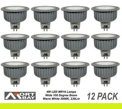 12 x LED Wide Beam Downlight Globes Bulbs 4W 12V MR16 Warm White AC & DC - Image 1 of 3