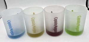 Four Captain Morgan Rum Frosted Satin Glass Multicolor Lowball Tumblers 10 oz - Picture 1 of 6