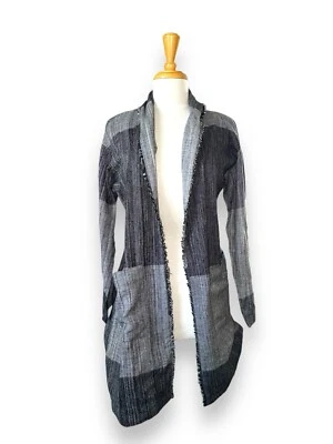 Plumero abierto EILEEN FISHER con bolsillos Mega Check gris talla S/M NUEVO $258 Foto 1 de 4