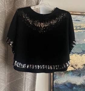 MIU MIU Black Cape Womens Embroidered Sequin Silver One Size - Picture 1 of 10