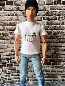 Bouutique Vital Printed T-shirt "Choose Life" Design for Ken Doll, many colors - Picture 1 of 19