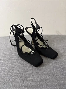 Nuevos zapatos Michel Perry de gamuza de cuero negro talla 7 EE. UU., 37 UE tacones con cordones - Imagen 1 de 12