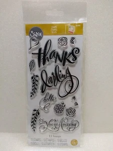 SIZZIX ~ 'HELLO DARLING' ~ 661091 ~ Clear Acrylic Stamps ~ 13 Piece Set - Picture 1 of 3